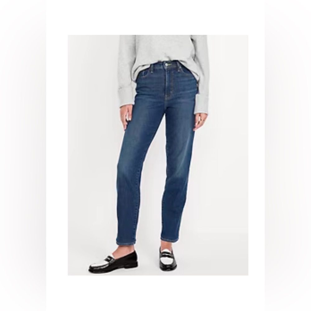 Old Navy High Rise Dark Blue OG Straight Ankle Built-In Warm Jeans